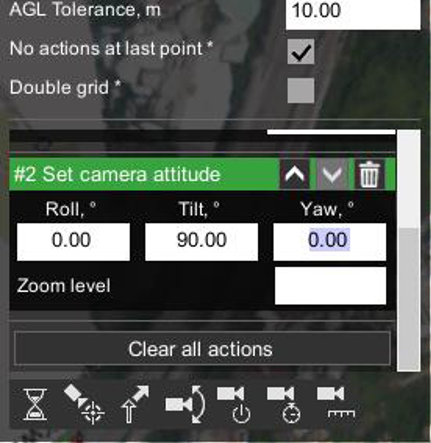 Select “Set camera” attitude action with 90-degree tilt angle for photogrammetry survey
