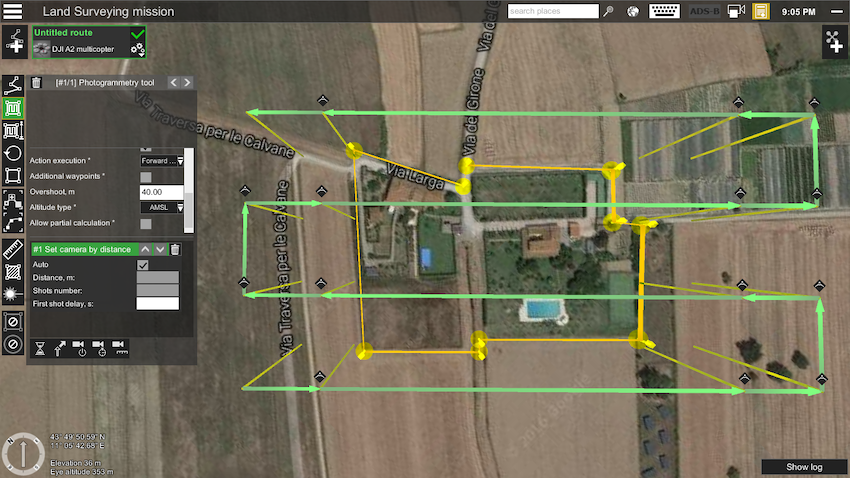 Adding 40 m overshot to both ends of each survey line in UgCS ensures that drones have enough space for maneuvering a U-turn.