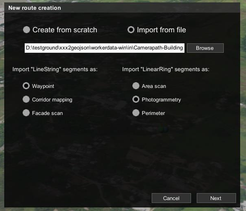 Setting drone survey area through importing area boundaries from KML