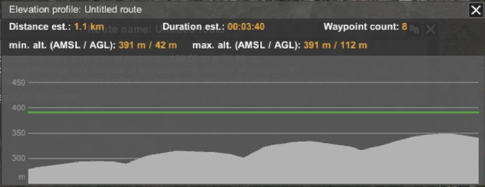 UgCS Route values in elevation profile window